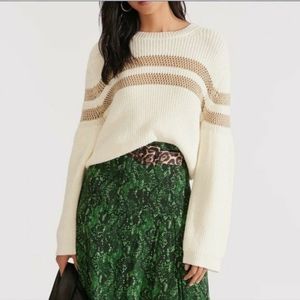 Veronica Beard Cream Sweater with Tan Stripe Detail